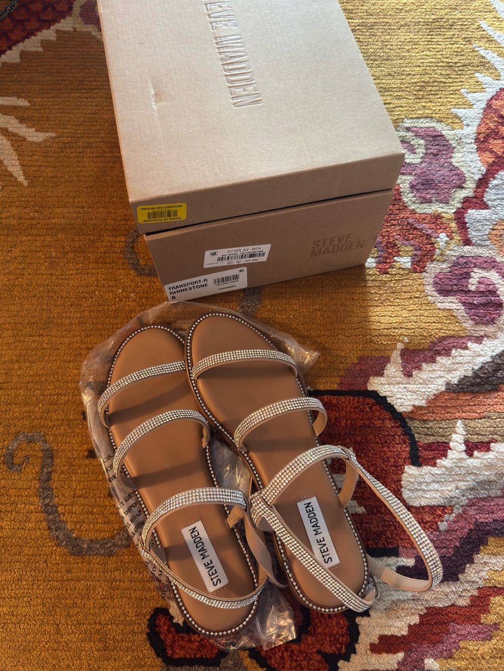 Steve Madden Tan Strappy Sandals with Rhinestone Accents